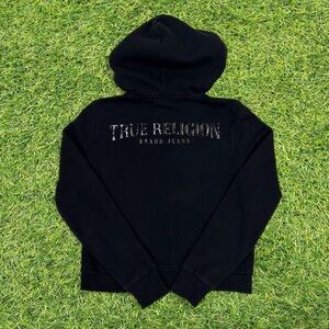 True Religion black zip up loungewear hoodie with zipper and logo on back